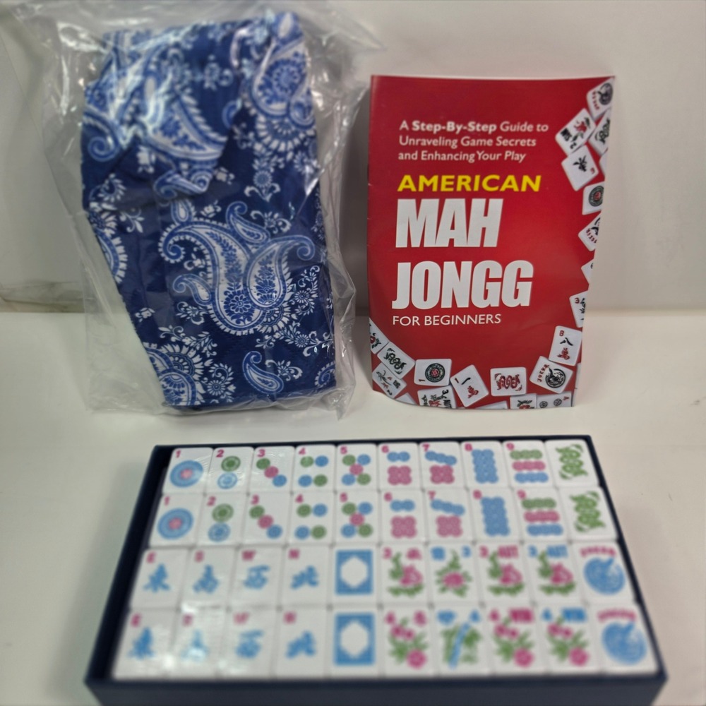 American Mah Jongg Set 160 Sealed Tiles Blue Paisley Wraps Backpack Guide NEW